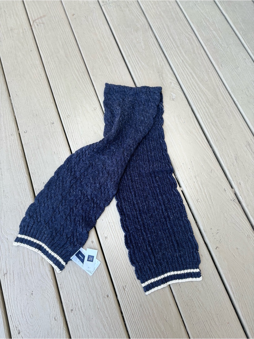 GAP Woman’s  Navy Knit Scarf with White Trim, Size: 54”L x 8”W